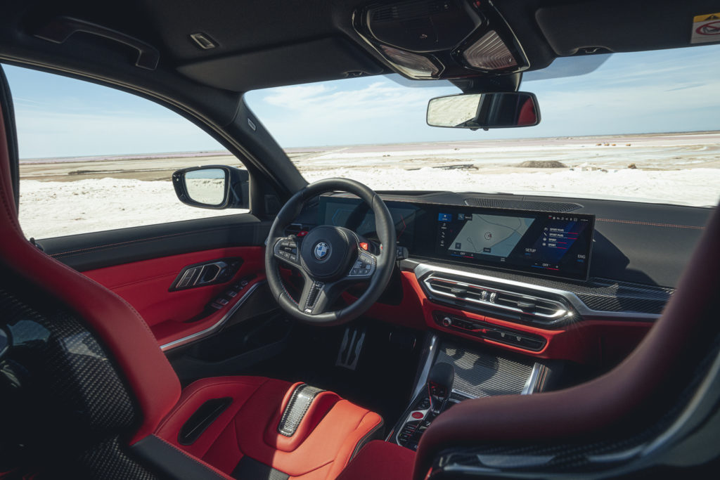 M leather steering wheel.